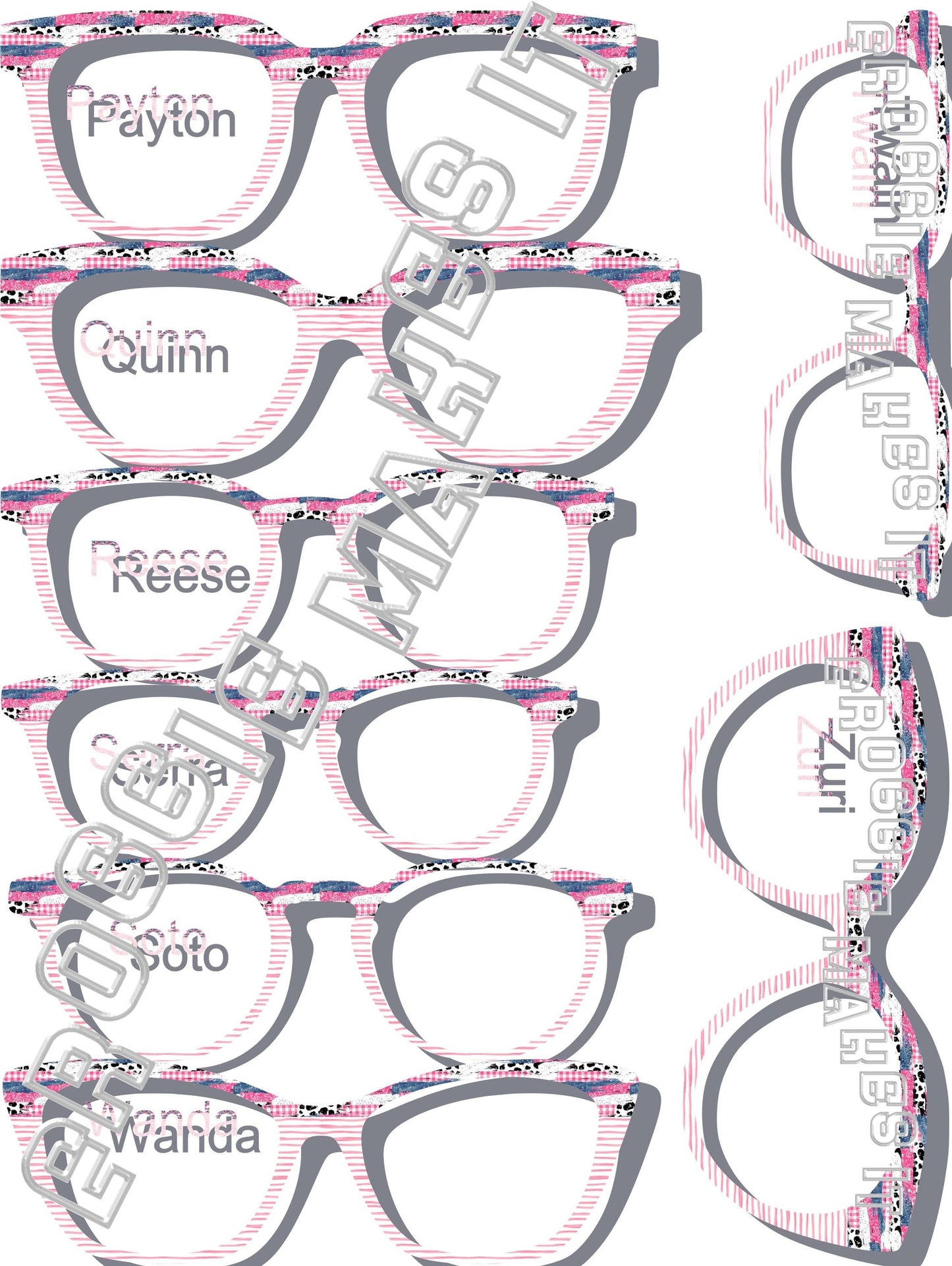 Holographic Pink Denim Cow Brush Strokes over Pink Watercolor Stripes split frame topper to fit Pair frames