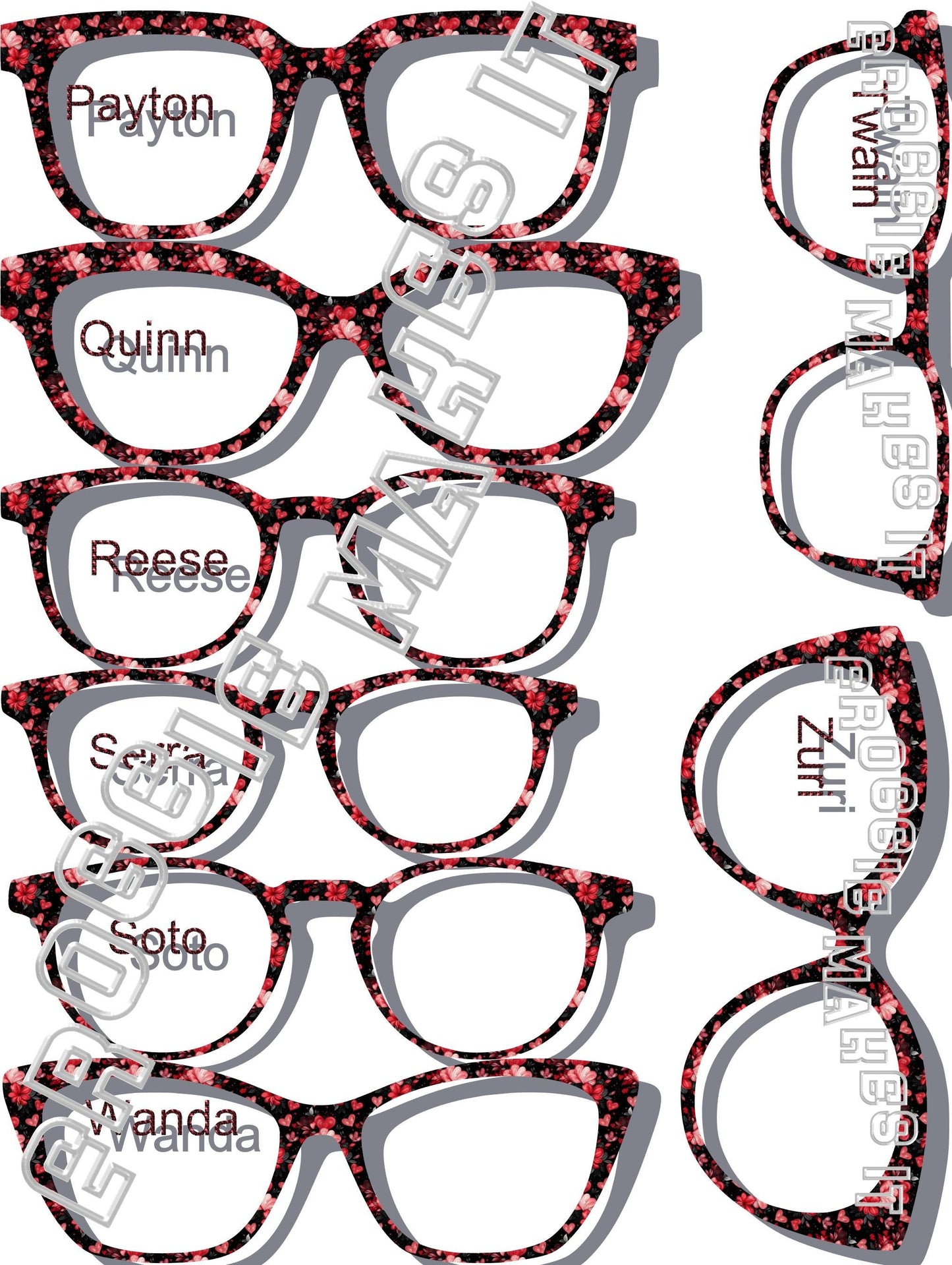 Holographic Passion Petals frame topper to fit Pair frames, hearts, black, red, flowers