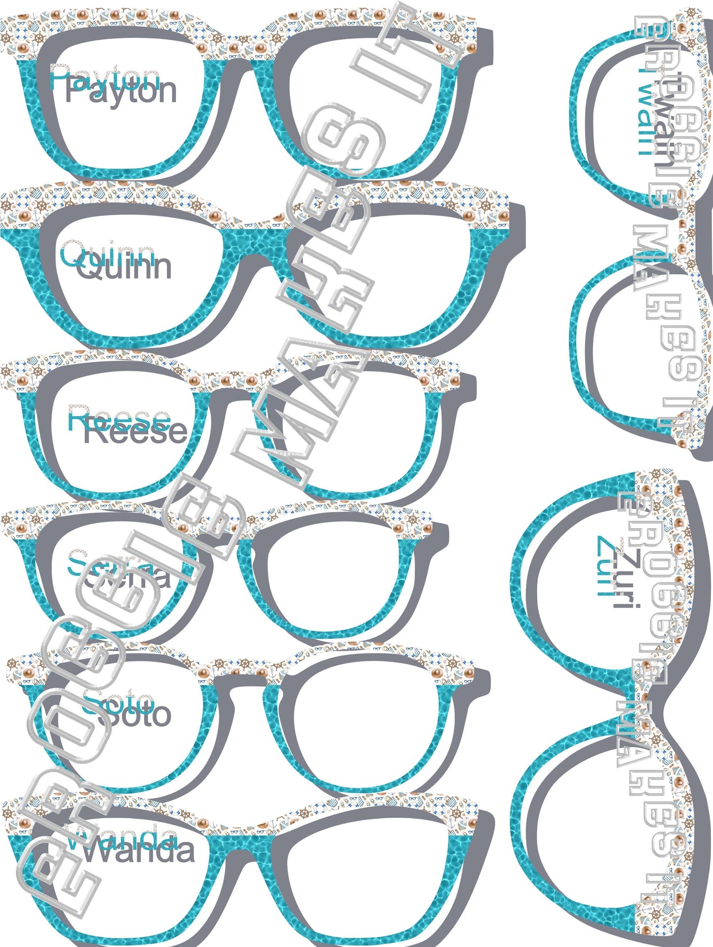 Opaque Boat Days over Water split frame topper to fit Pair frames with translucent option +