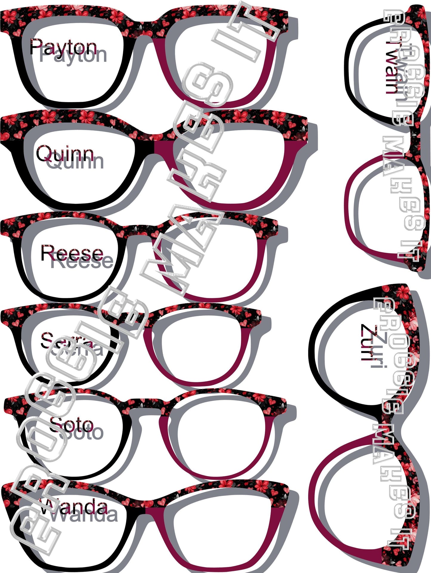 Opaque Passion Petals 2 Color Split frame topper to fit Pair frames, Plum, black