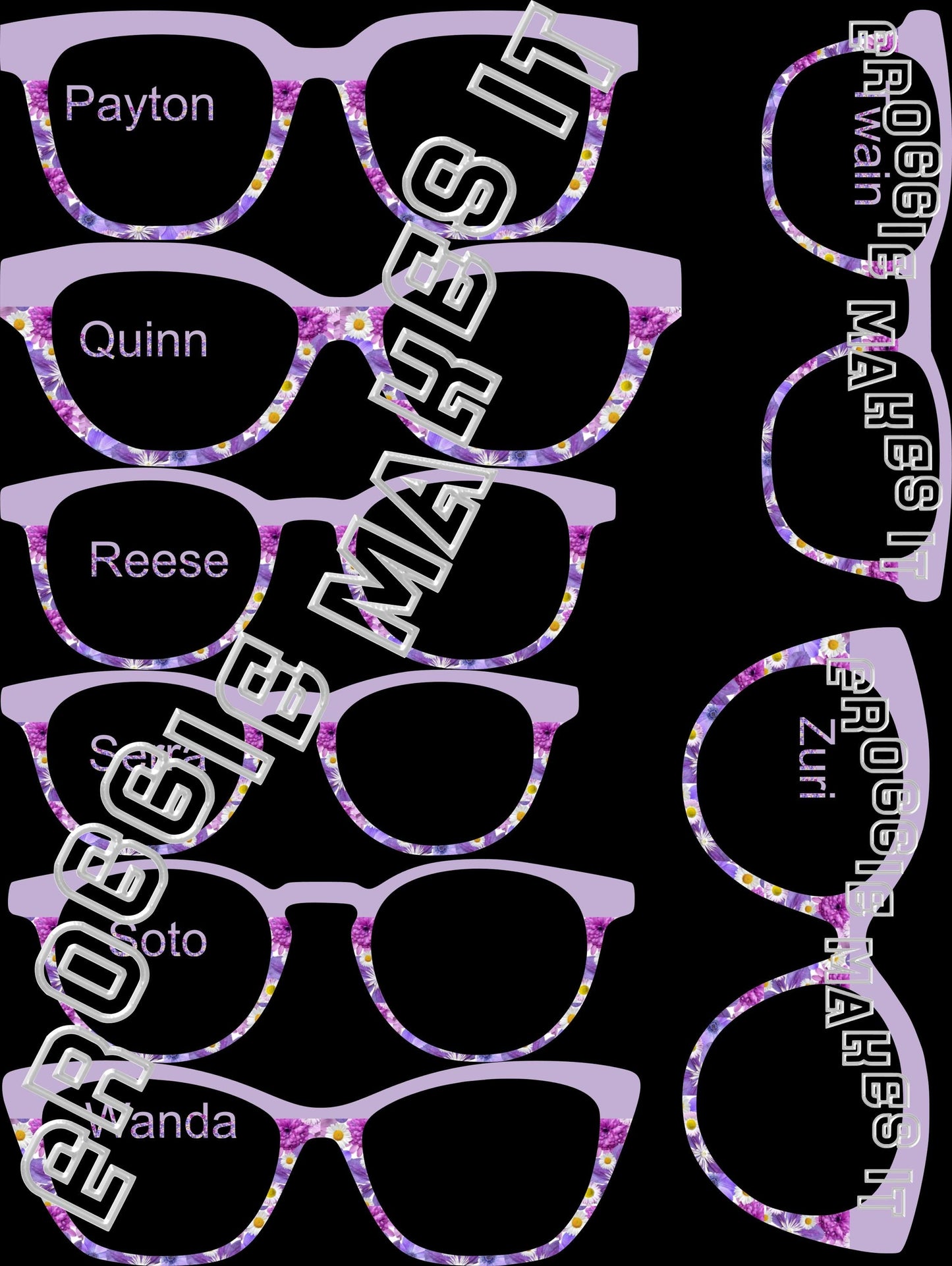 Holographic Shades of Purple Flowers & lilac split frame topper compatible with Pair frames