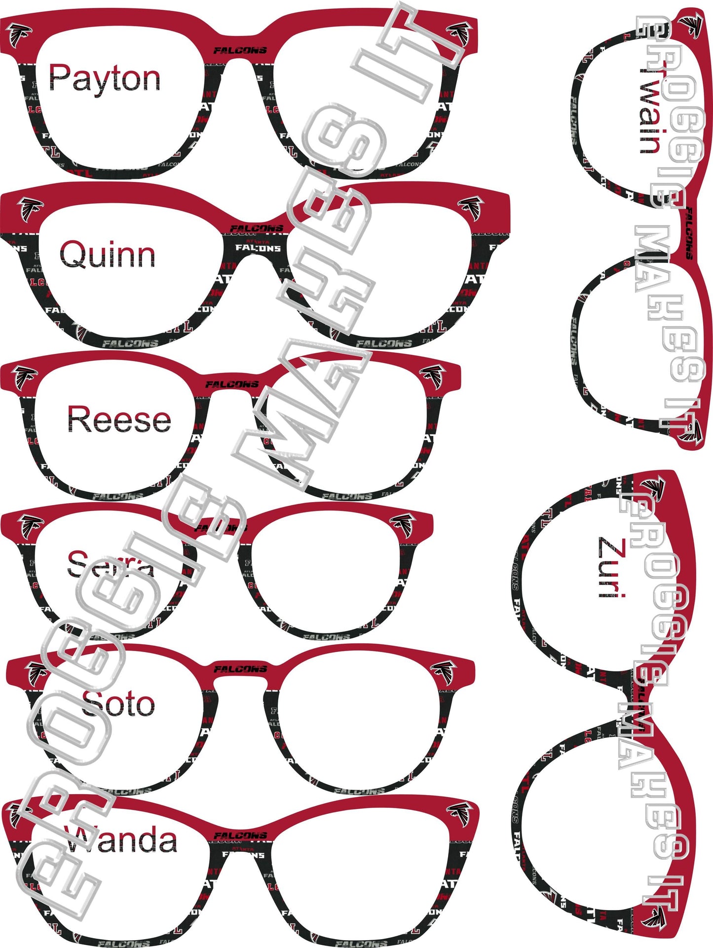 Translucent/Clear Red to dark Falcons scan split frame topper compatible with Pair Eyewear frames