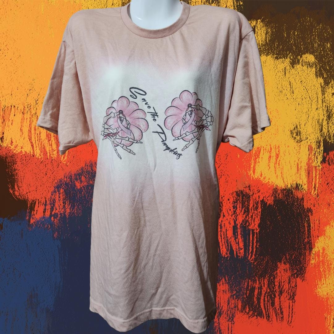 Save the Pumpkins - XLarge Bleached Sublimation Tee, Breast Cancer Awareness