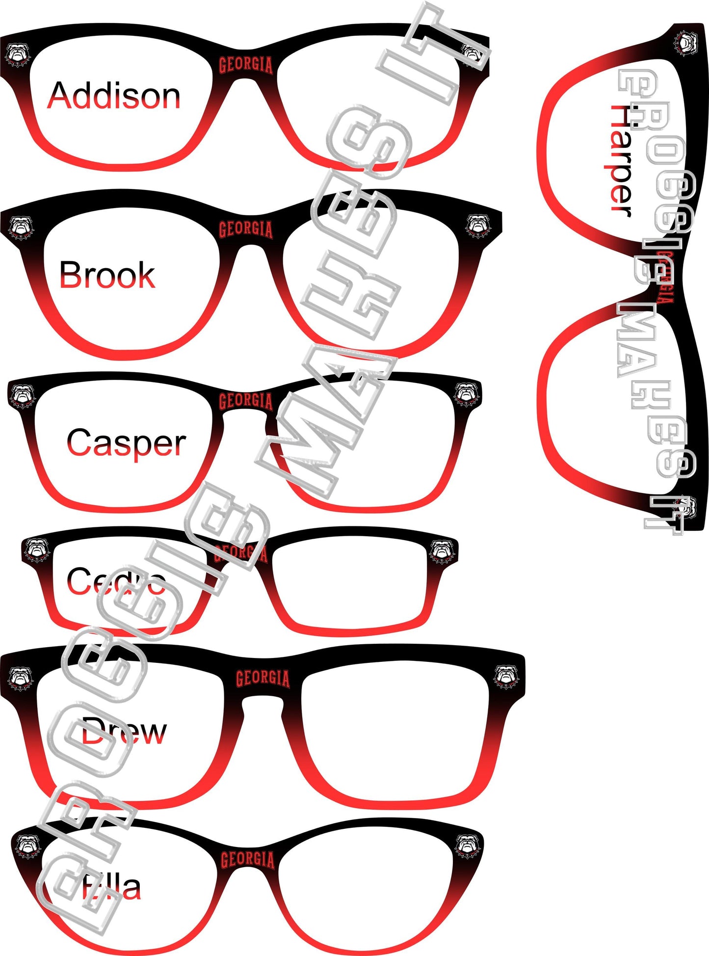 Translucent/Clear Black to Red Split frame Georgia topper compatible with Pair Eyewear frames