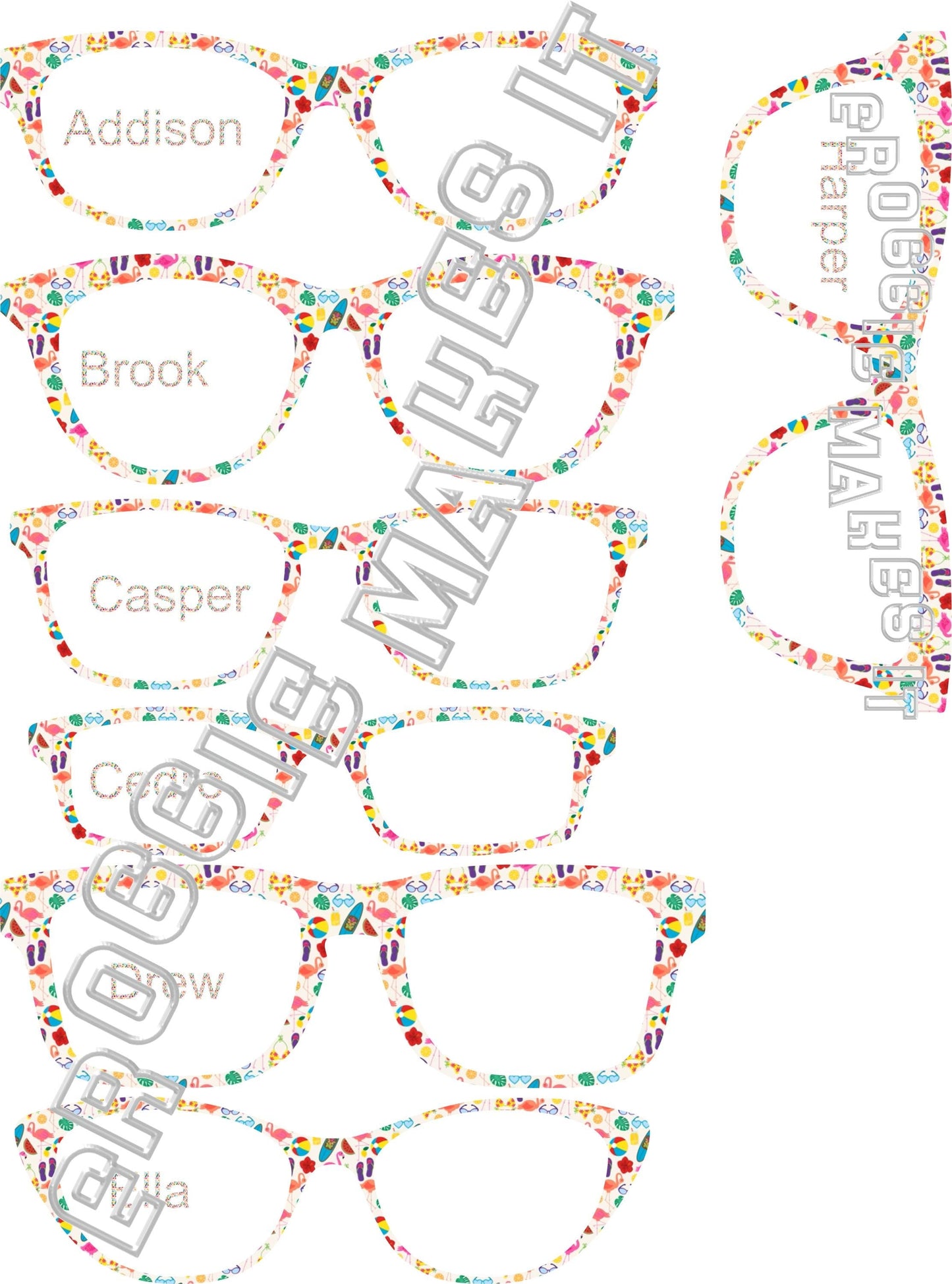 Holographic Flamingo Beach frame topper compatible with Pair frames