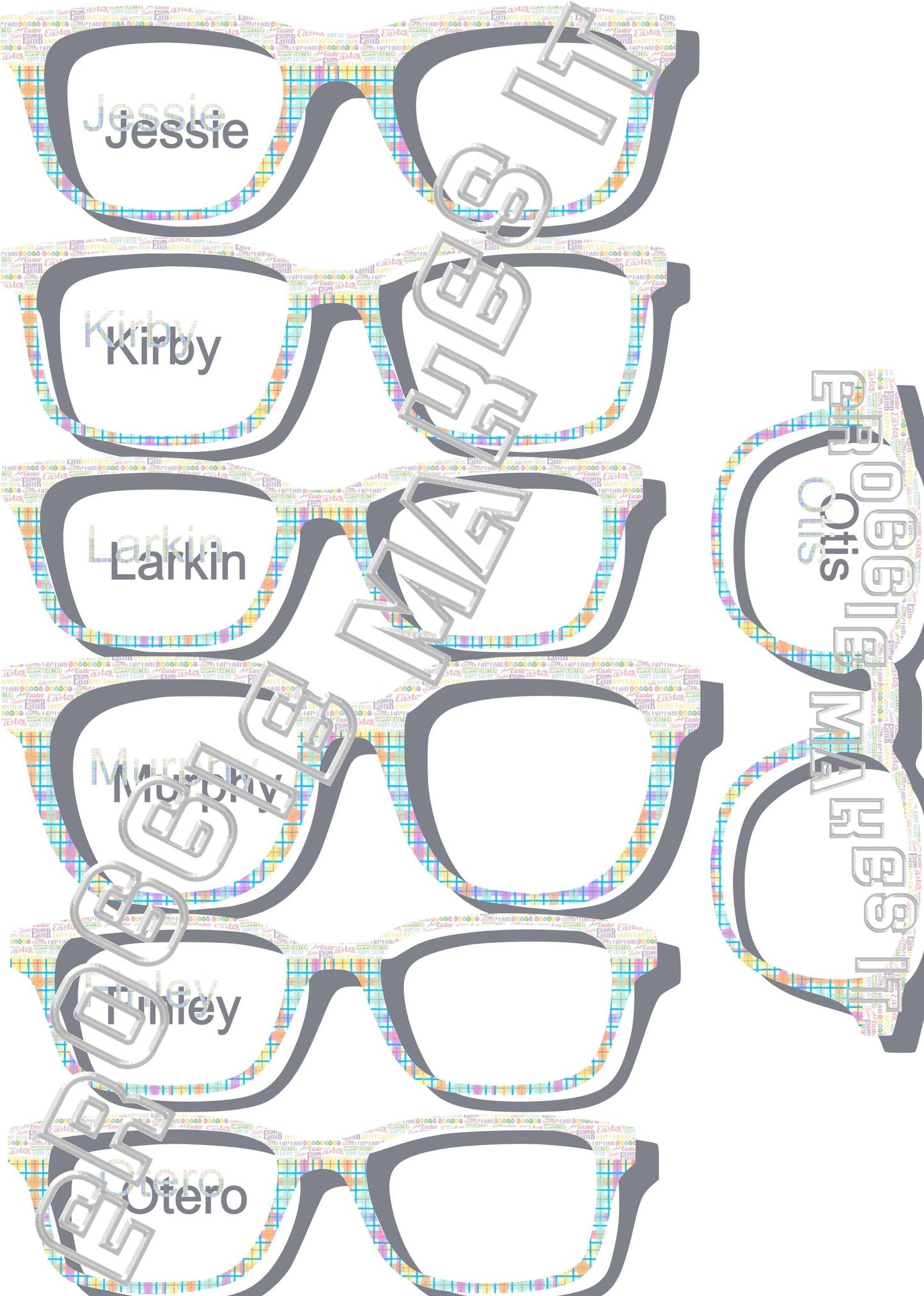 Translucent Happy Easter over Pastel Rainbow Plaid frame topper compatible with Pair frames