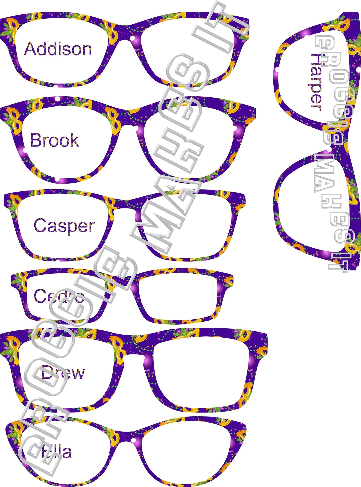 Holographic Mardi Gras Masks frame topper compatible with Pair frames