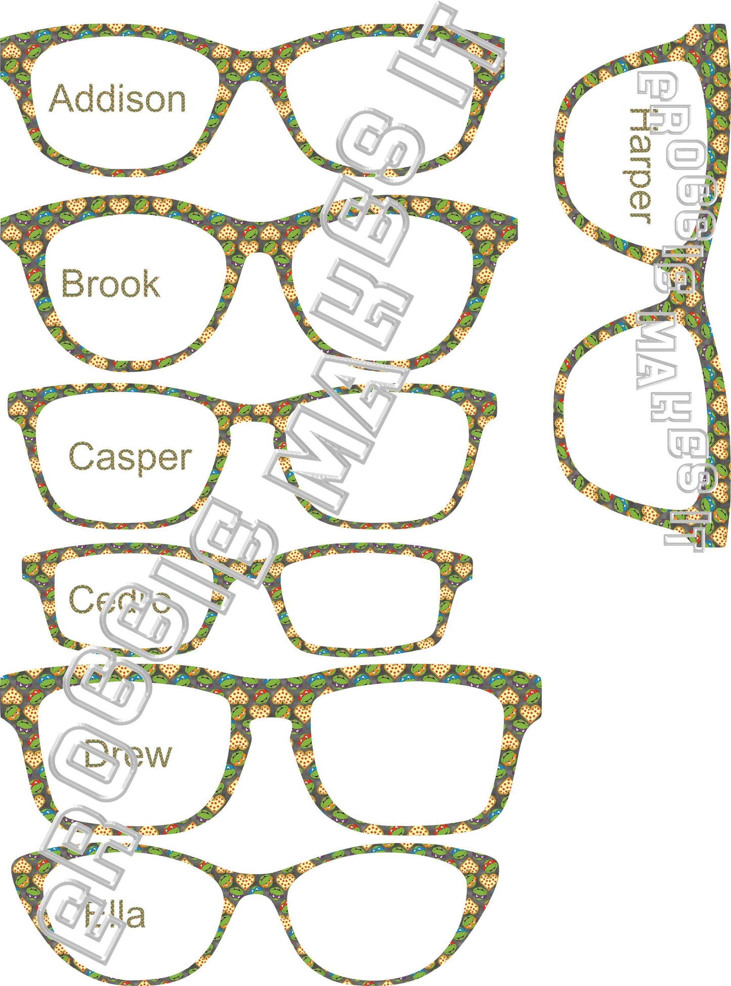 Opaque TMNT Pizza Love frame topper compatible with Pair frames