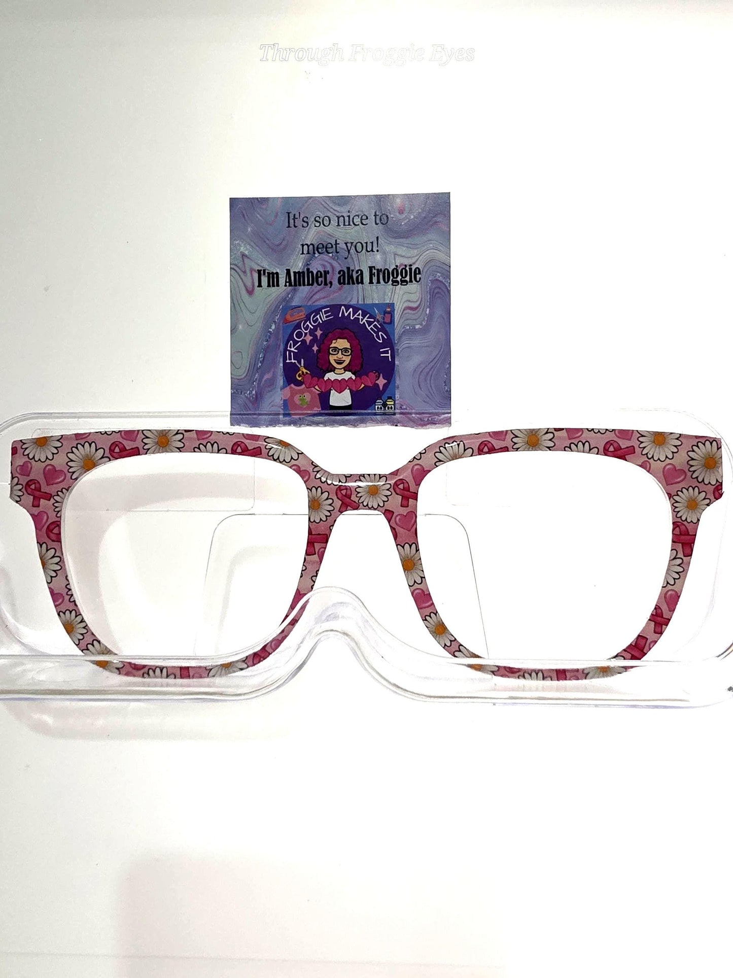 Holographic Pretty in Pink Breast Cancer Daisies magnetic frame topper compatible with Pair frames, laser cut clear, thin acrylic