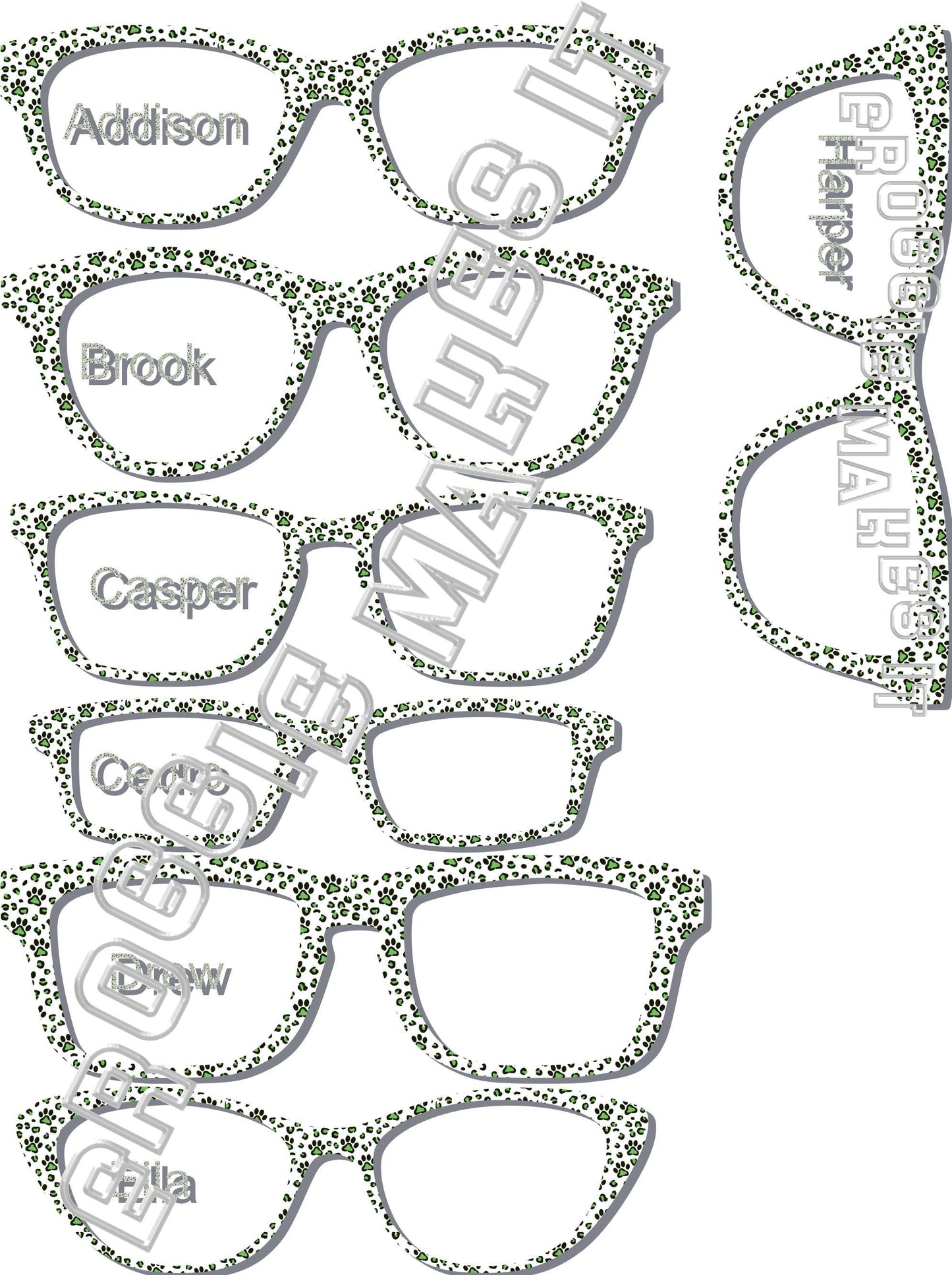 Opaque Green Paw Prints frame topper to fit Pair frames