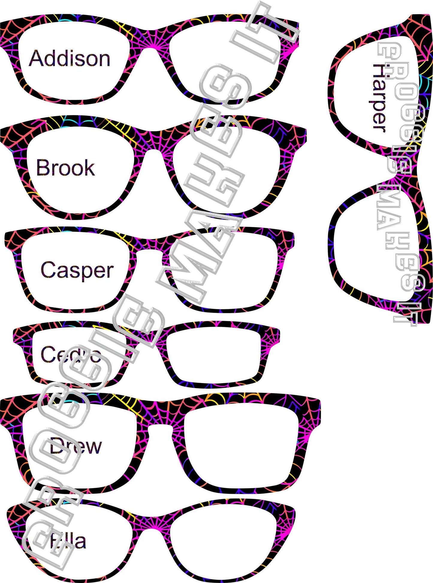 Translucent Neon Halloween-10 Webs frame topper compatible with Pair frames +