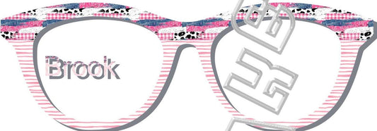 Translucent Pink Denim Cow Brush Strokes over Pink Watercolor Stripes split frame topper to fit Pair frames