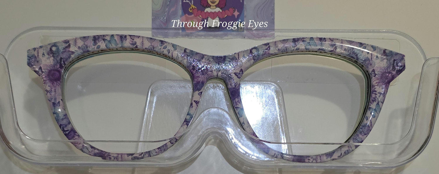 Opaque Purple Teal Flowers & Butterflies topper to fit Pair frames