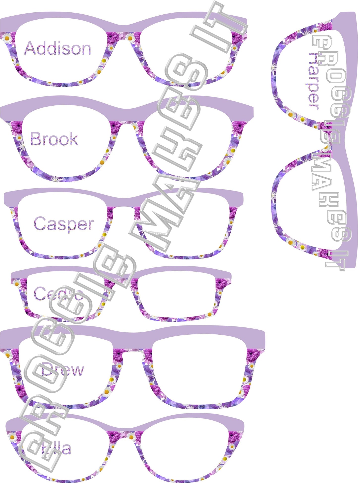 Holographic Shades of Purple Flowers & lilac split frame topper compatible with Pair frames