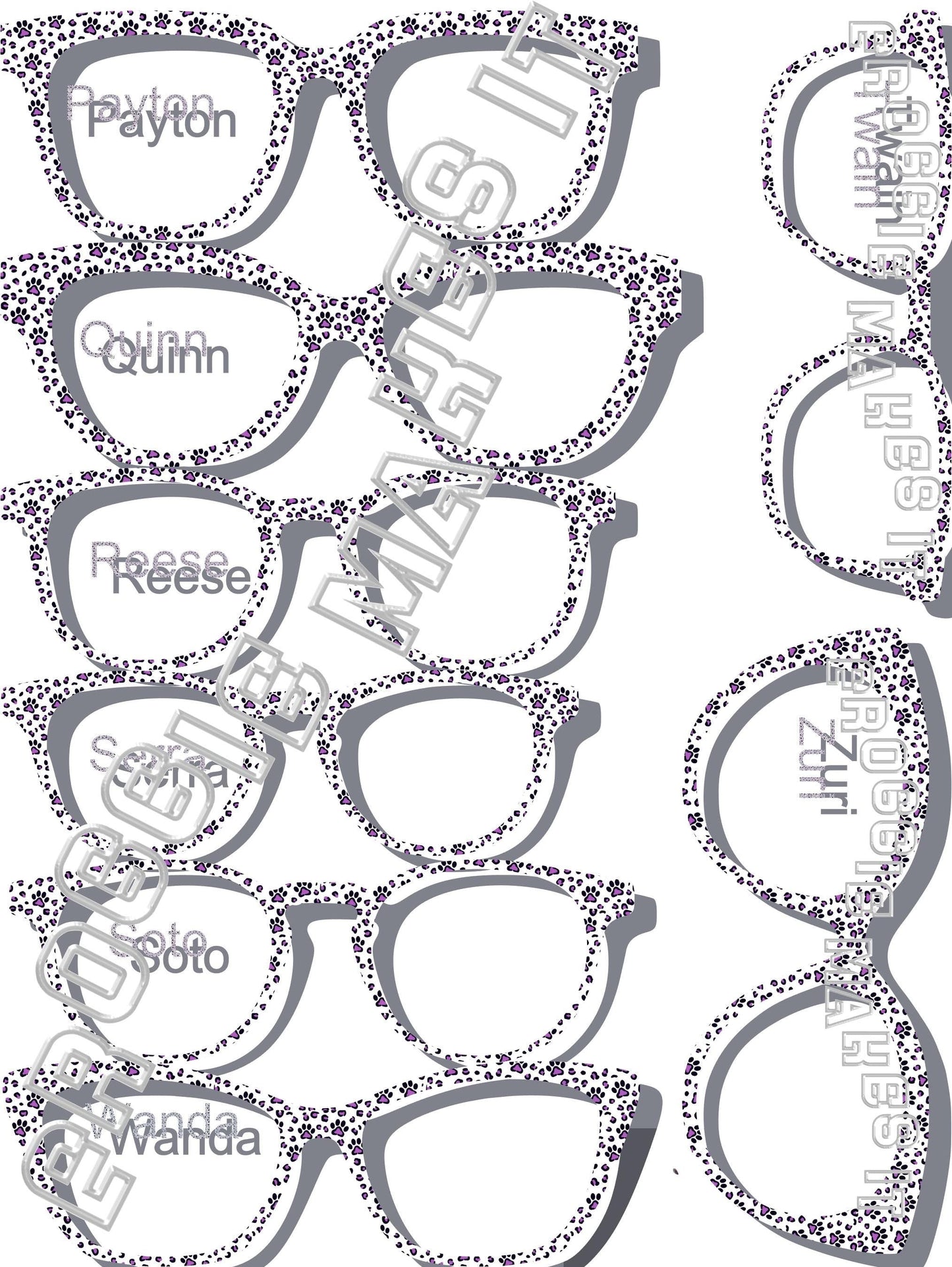 Holographic Purple Paw Prints frame topper to fit Pair frames