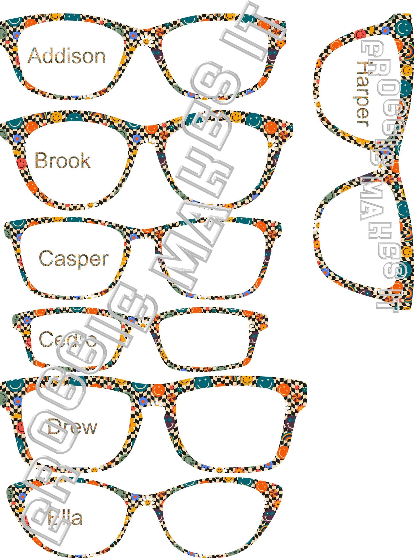 Opaque Retro Smiley Flowers frame topper compatible with Pair frames