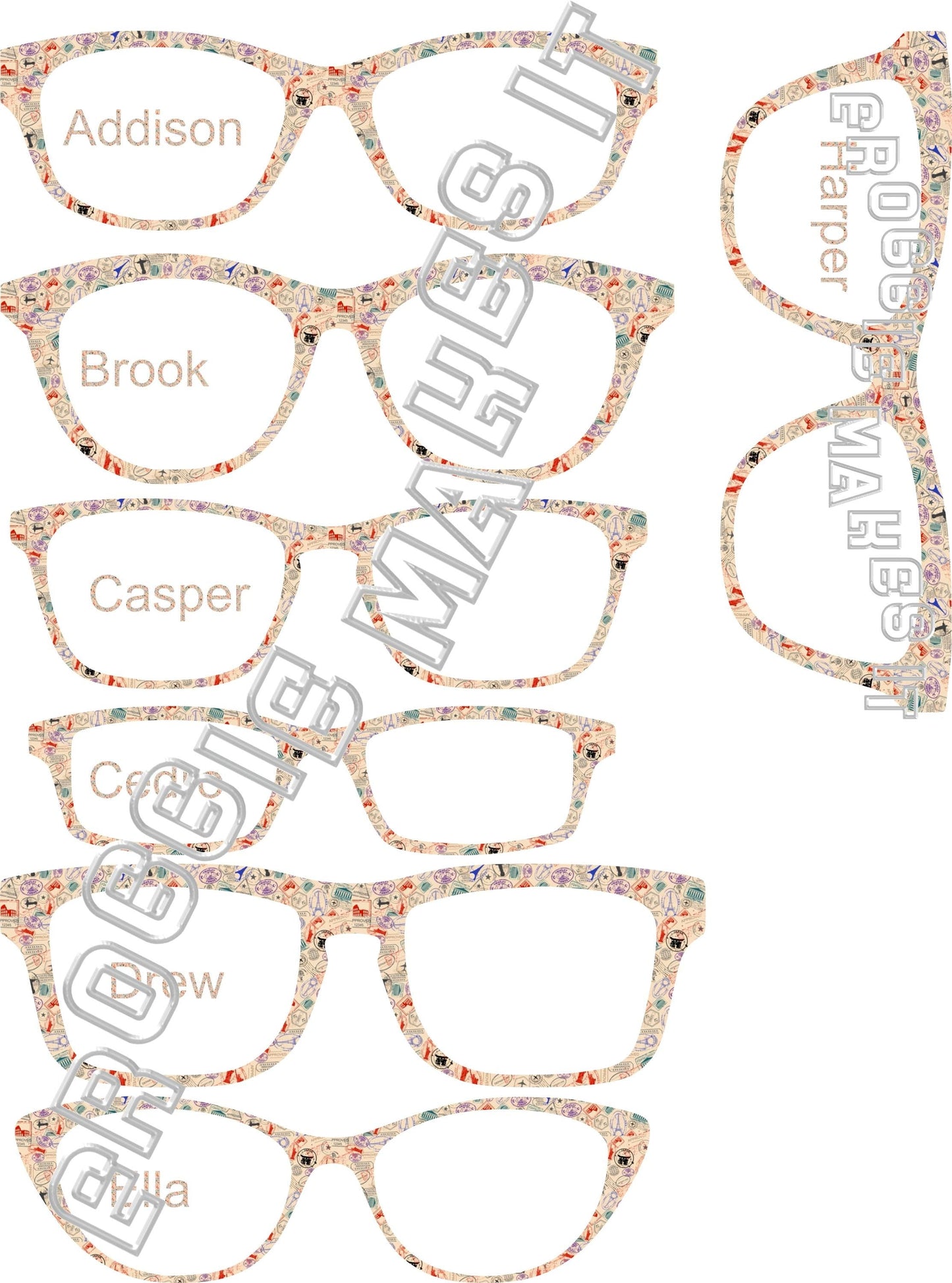 Holographic Passport Stamps frame topper compatible with Pair frames