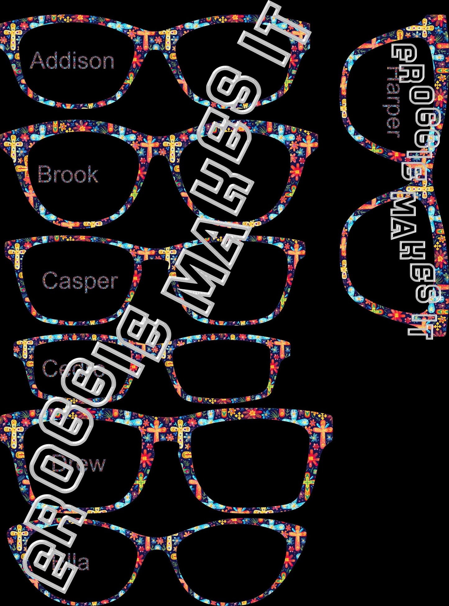 Holographic The Colorful Crosses on Navy BG frame topper compatible with Pair frames