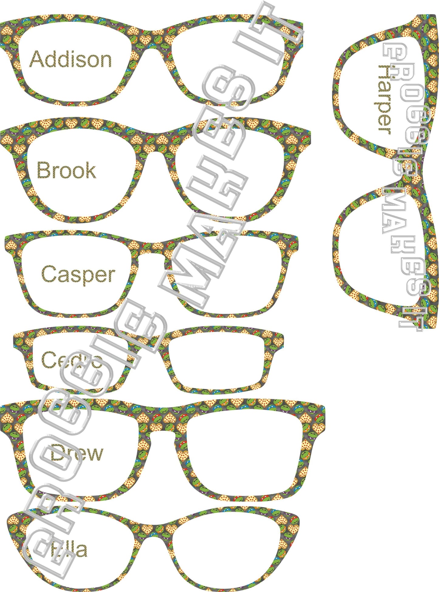 Holographic TMNT Pizza Love frame topper compatible with Pair frames