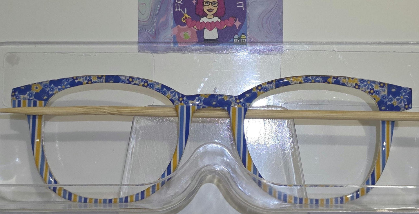 Opaque Blue & Yellow Wallpaper split frame topper to fit Pair frames +