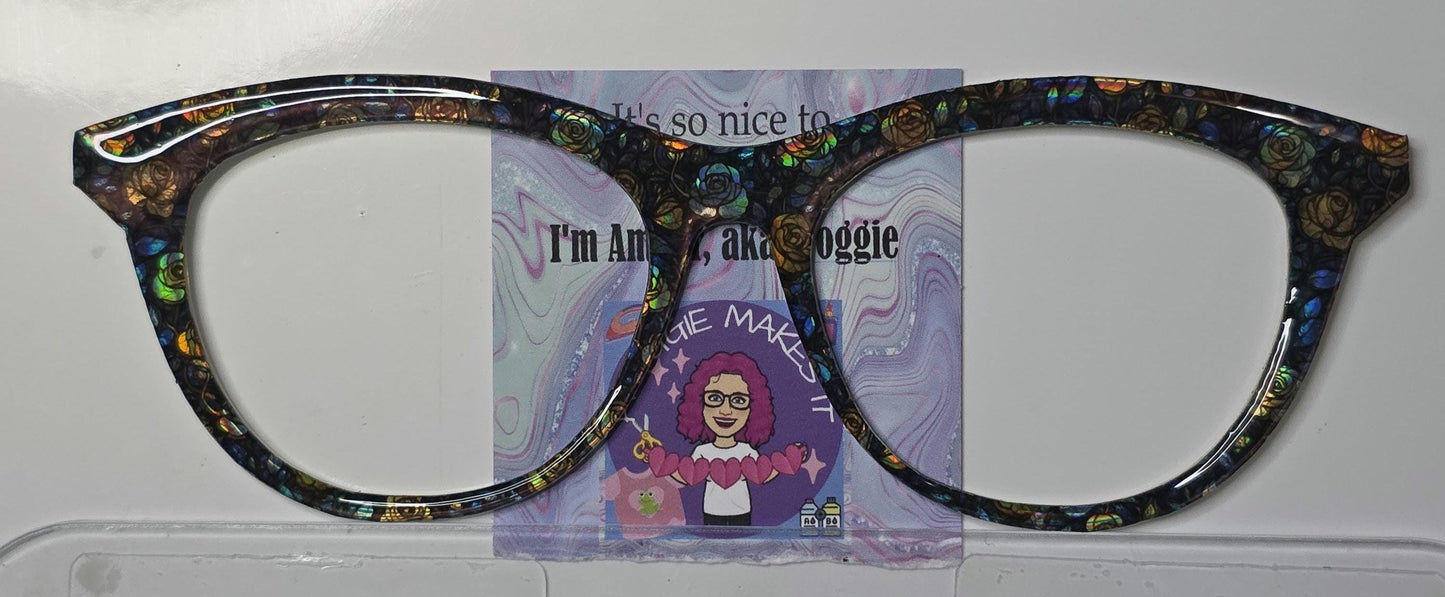 Translucent Blue Rose Stained Glass frame topper to fit Pair frames +