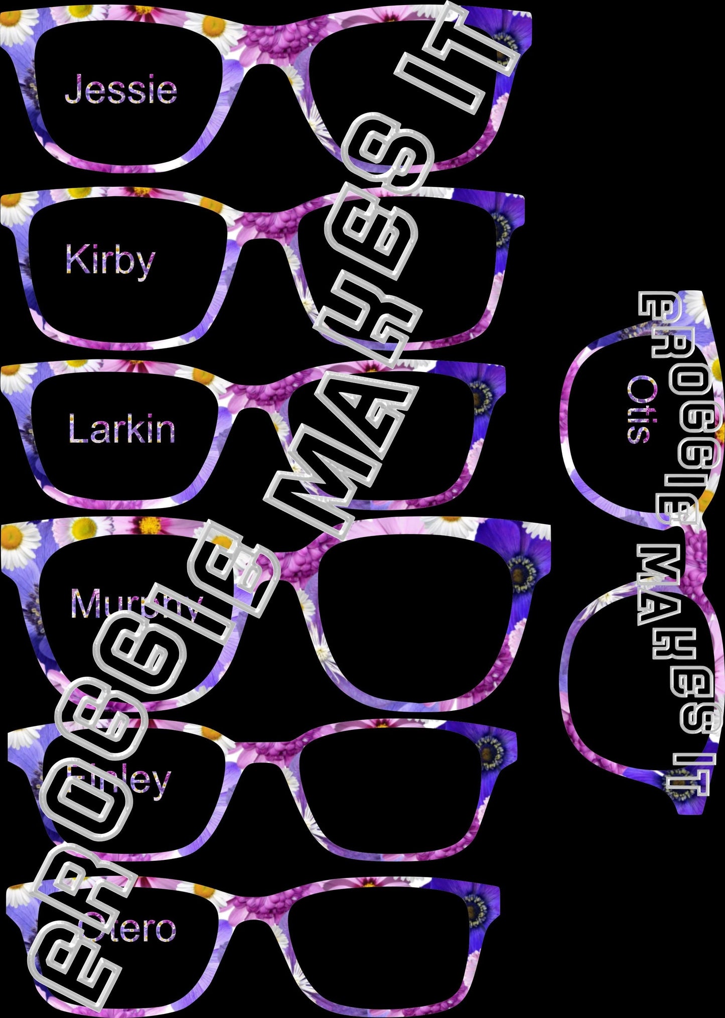 Holographic Shades of Purple Flowers frame topper compatible with Pair frames with translucent option