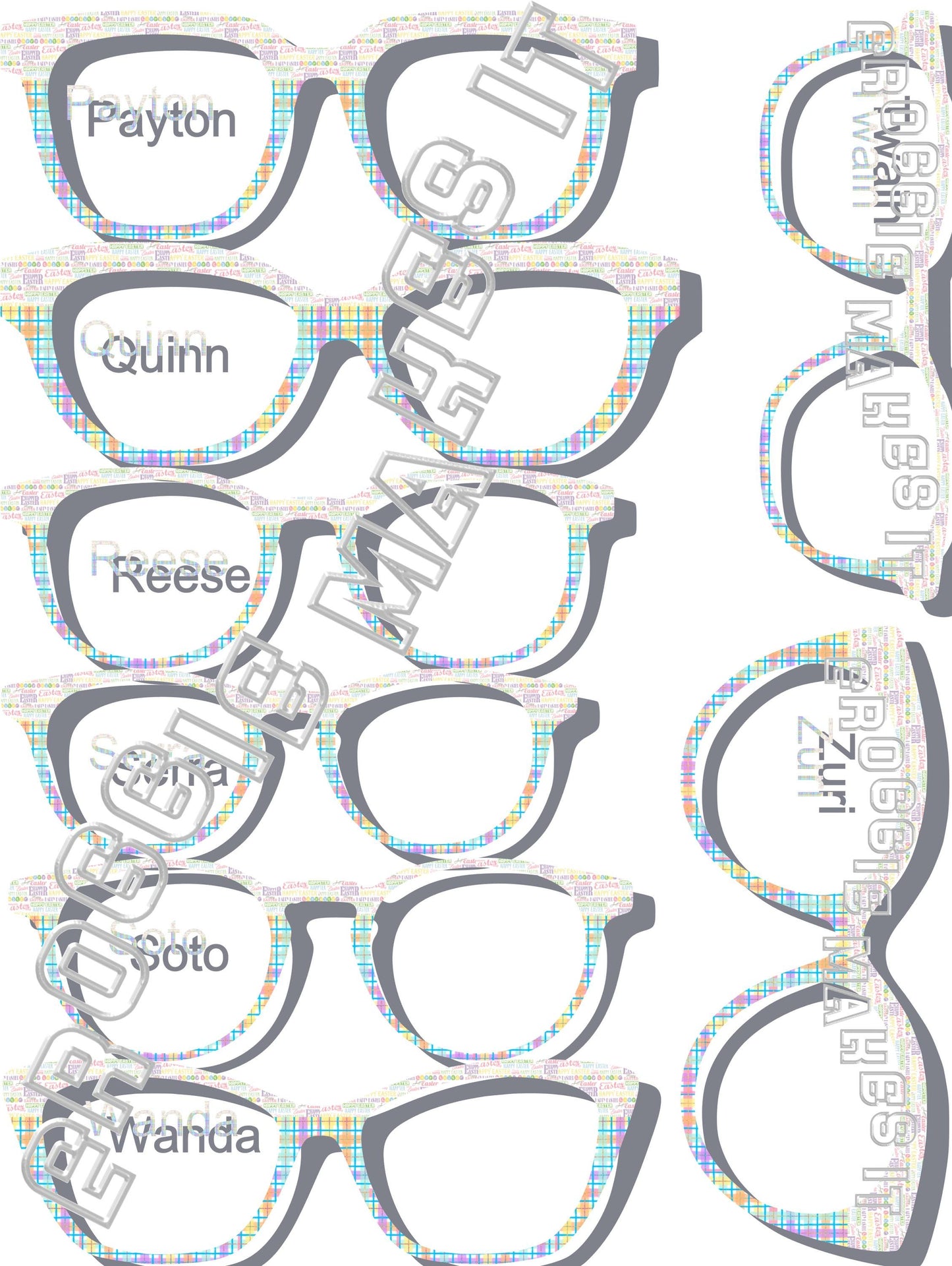 Opaque Happy Easter over Pastel Rainbow Plaid frame topper compatible with Pair frames