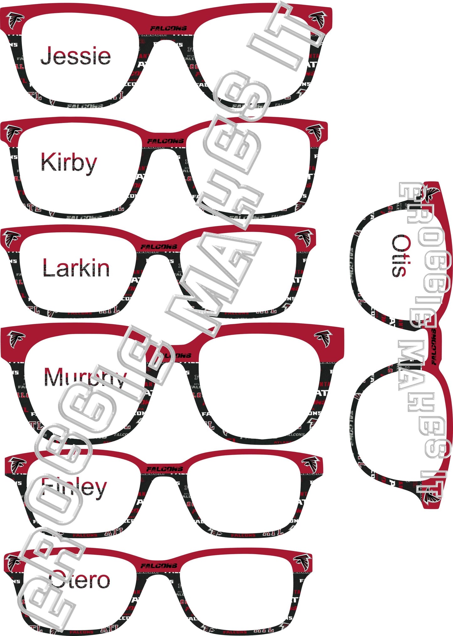 Holographic Red to dark Falcons scan split frame topper compatible with Pair Eyewear frames