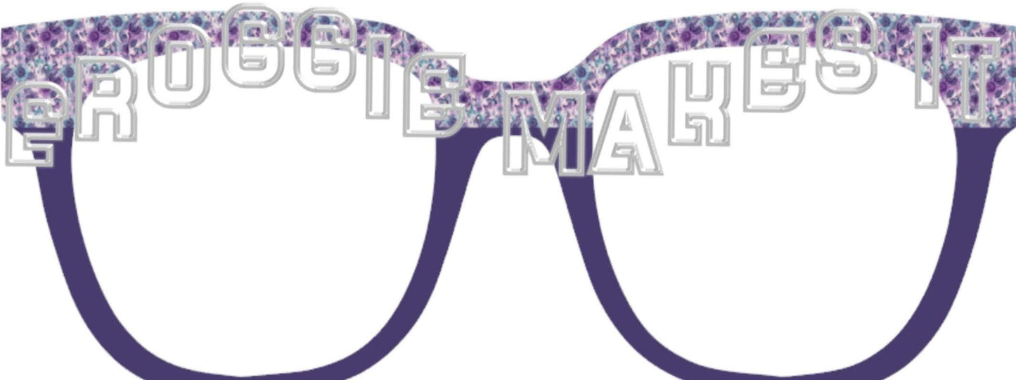 Holographic Purple Teal Flowers & Butterflies split frame topper to fit Pair frames