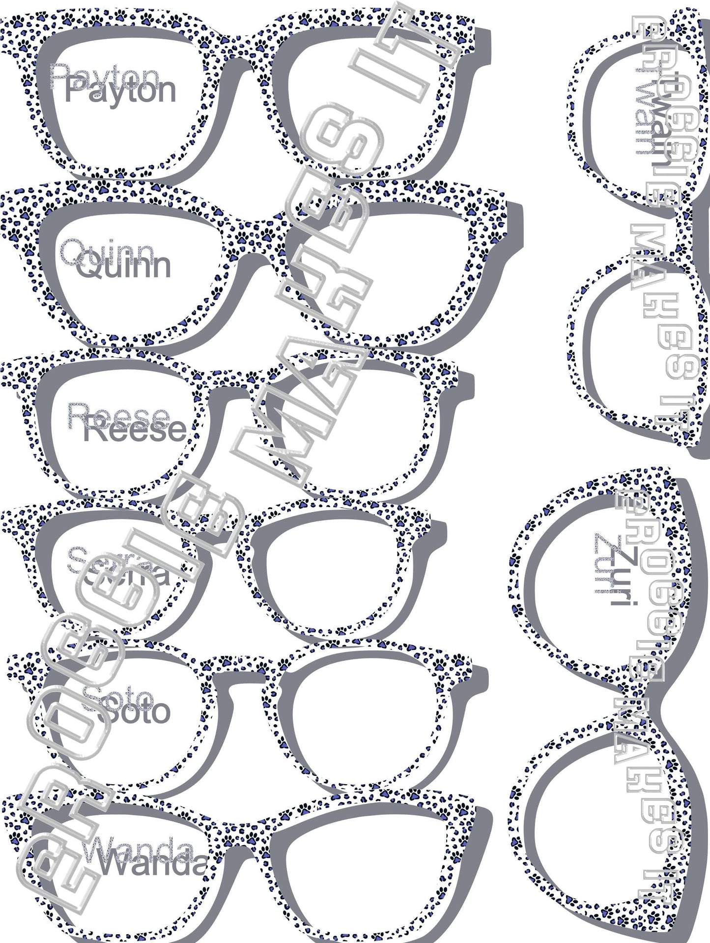 Translucent Blue Paw Prints frame topper to fit Pair frames +
