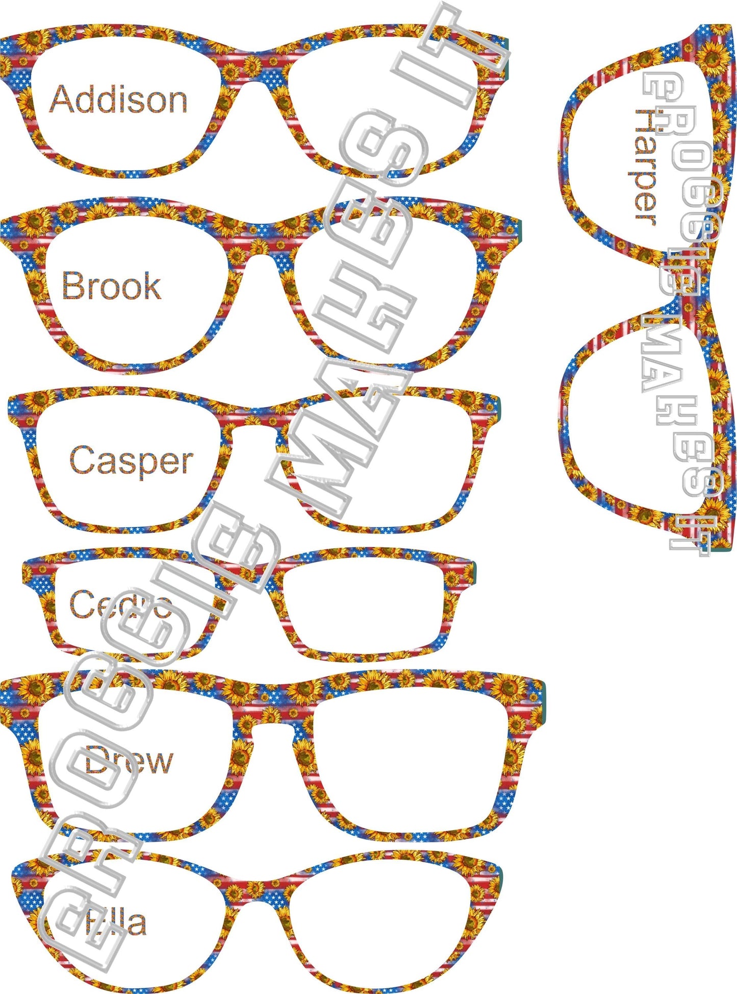 Holographic Patriotic Sunflowers frame topper compatible with Pair frames