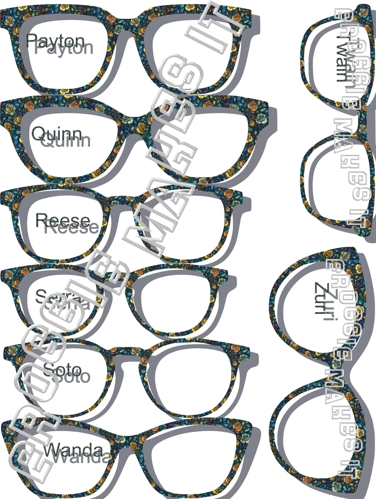 Holographic Blue Rose Stained Glass frame topper to fit Pair frames +