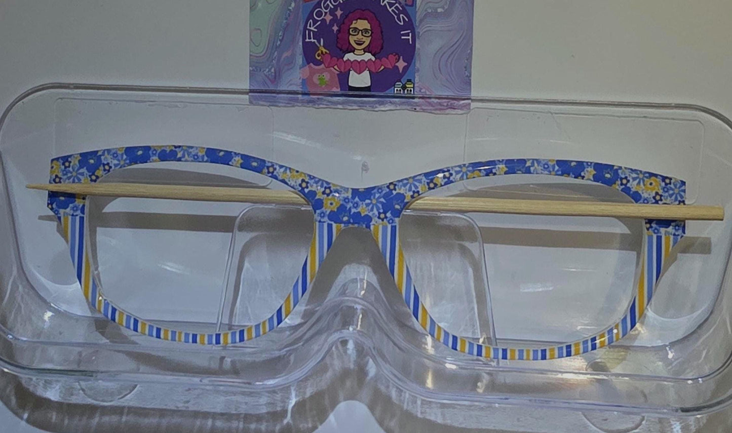 Translucent Blue & Yellow Wallpaper split frame topper to fit Pair frames +