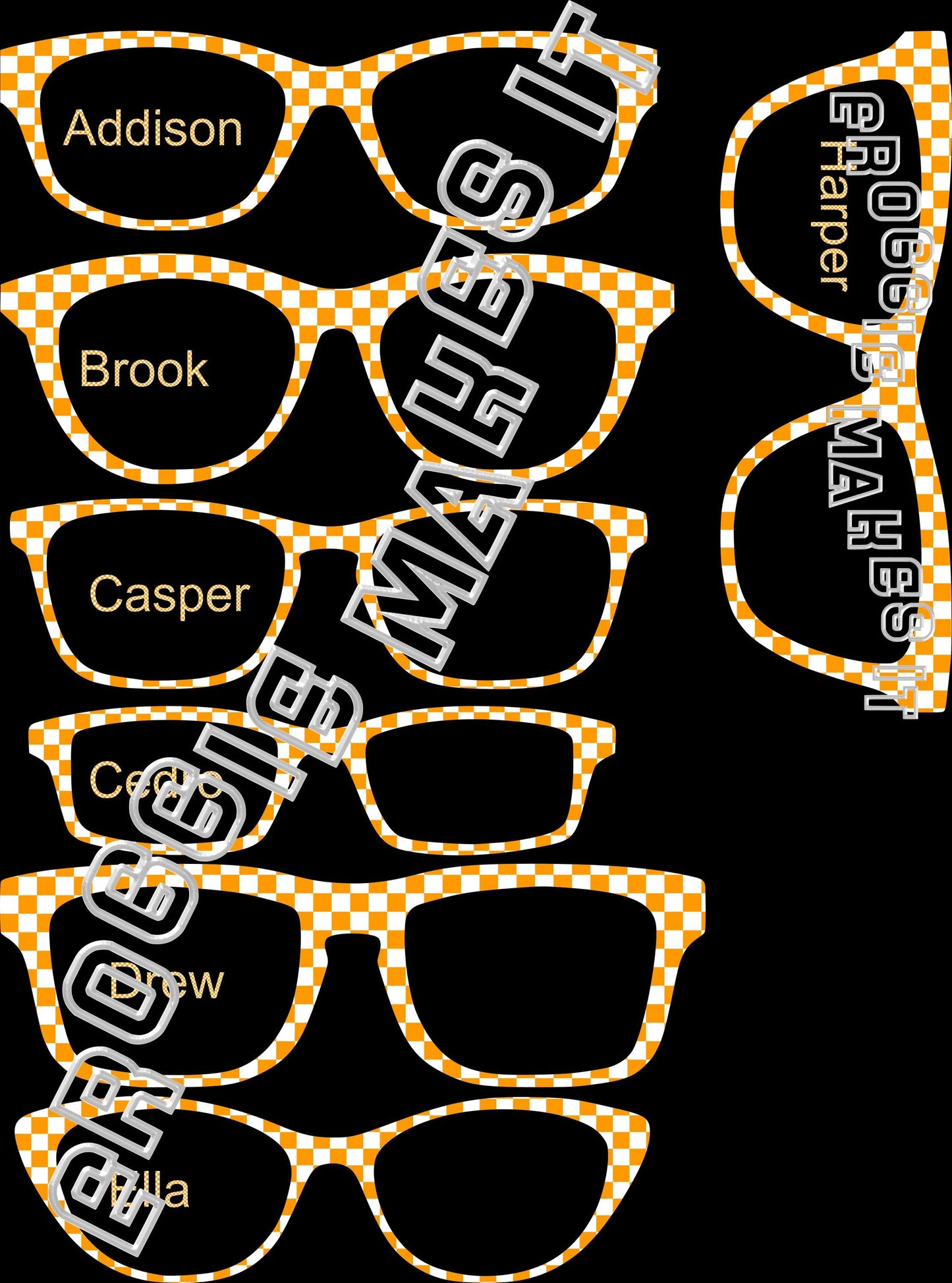Translucent/Clear Orange & White Checkerboard frame topper compatible with Pair frames