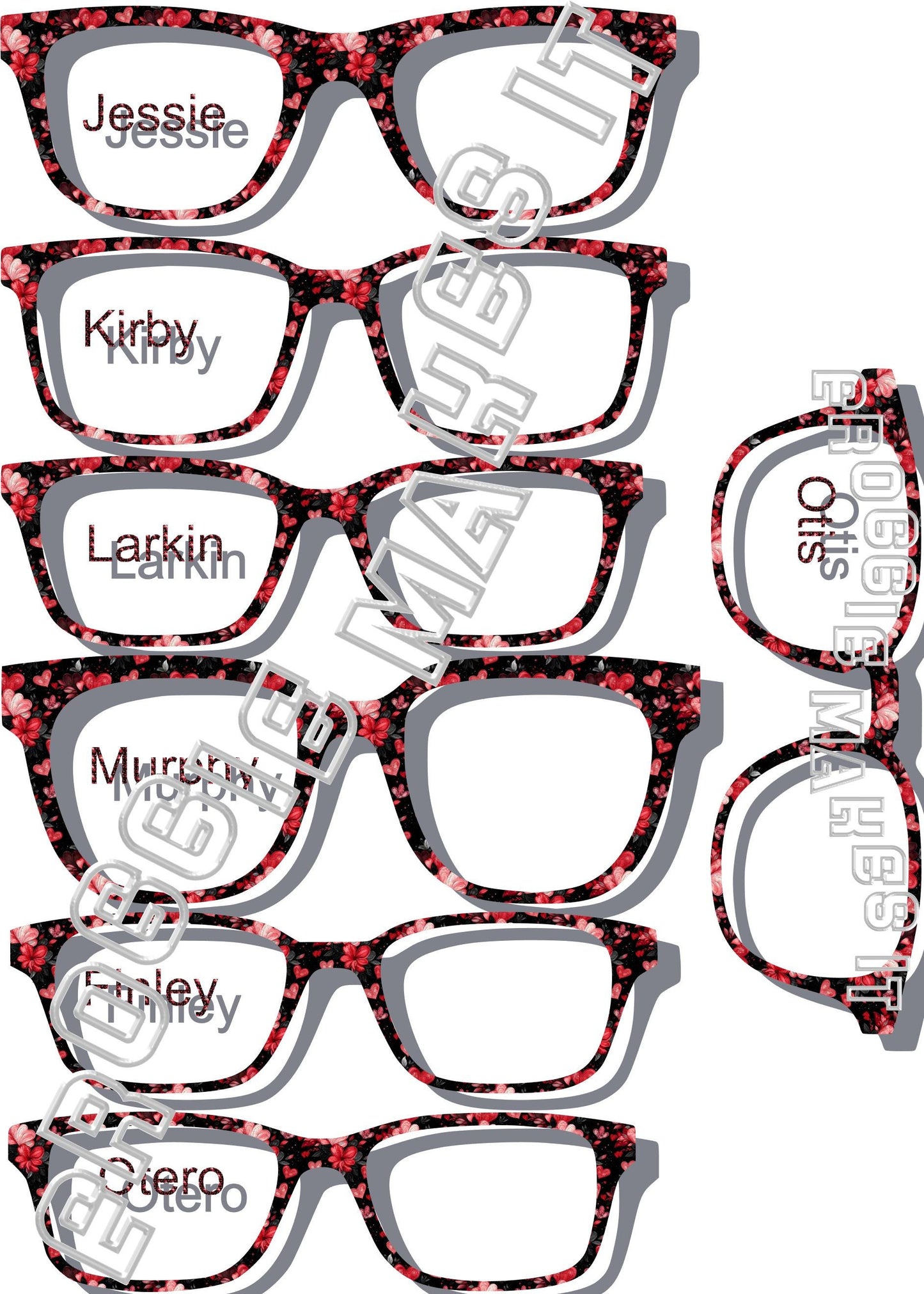 Opaque Passion Petals frame topper to fit Pair frames, hearts, black, red, flowers
