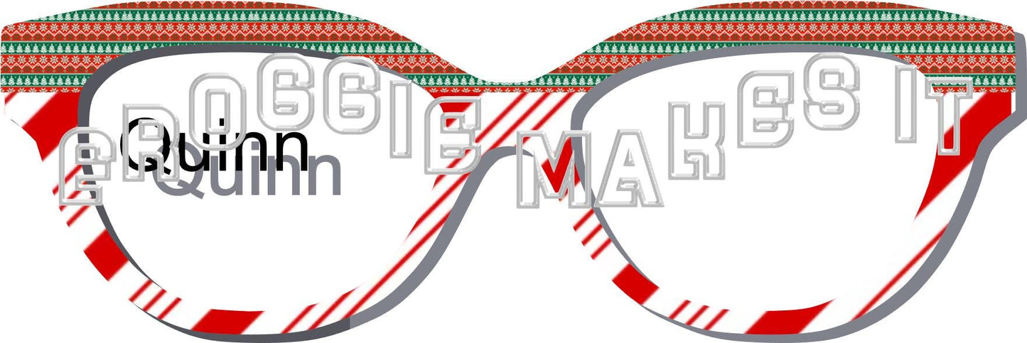 Holographic Holiday Sweater1 over Candy Cane Stripes frame topper compatible with Pair frames