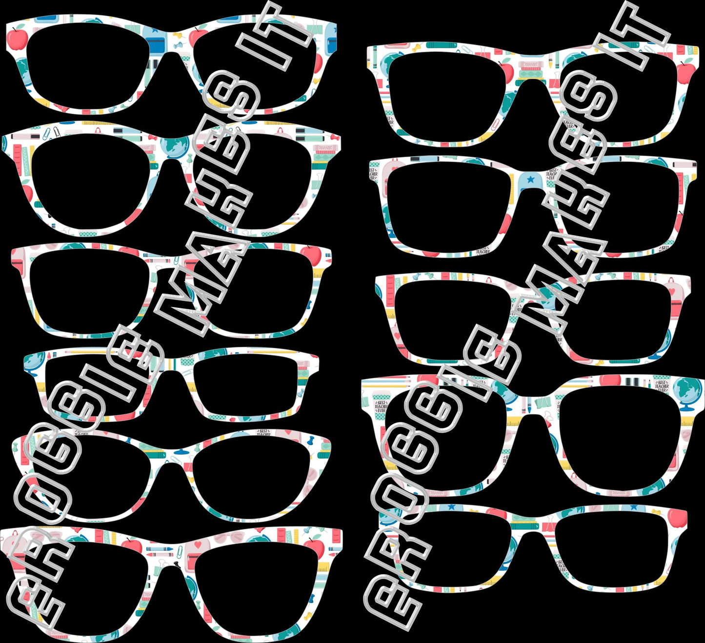 Holographic Cute School Supplies topper compatible with Pair Eyewear frames with translucent option