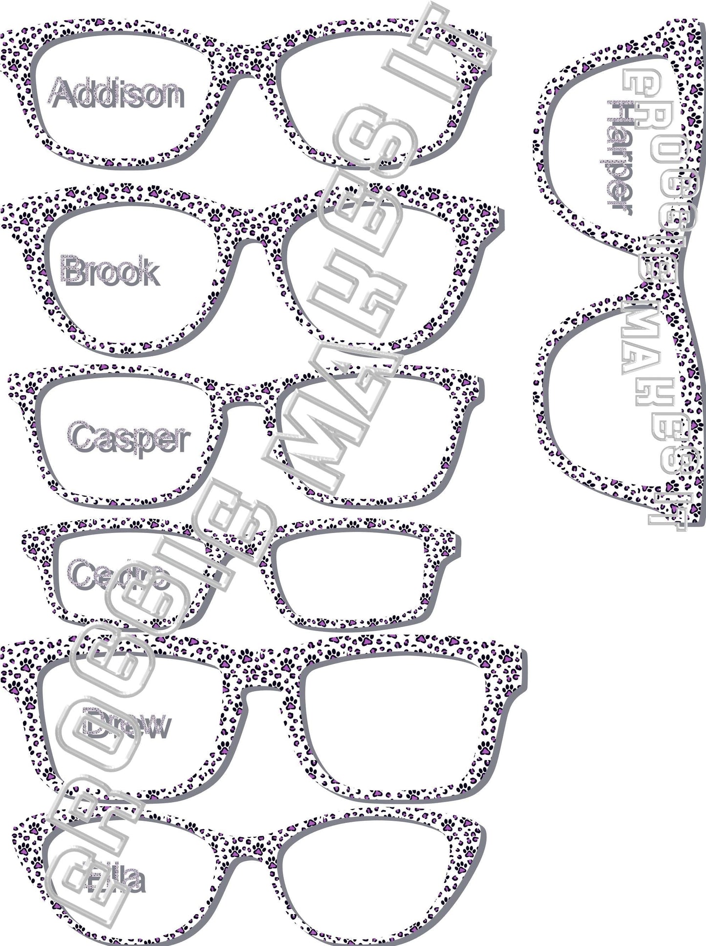 Holographic Purple Paw Prints frame topper to fit Pair frames