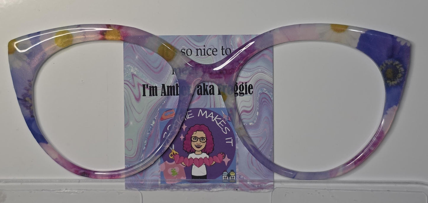 Holographic Shades of Purple Flowers frame topper compatible with Pair frames with translucent option