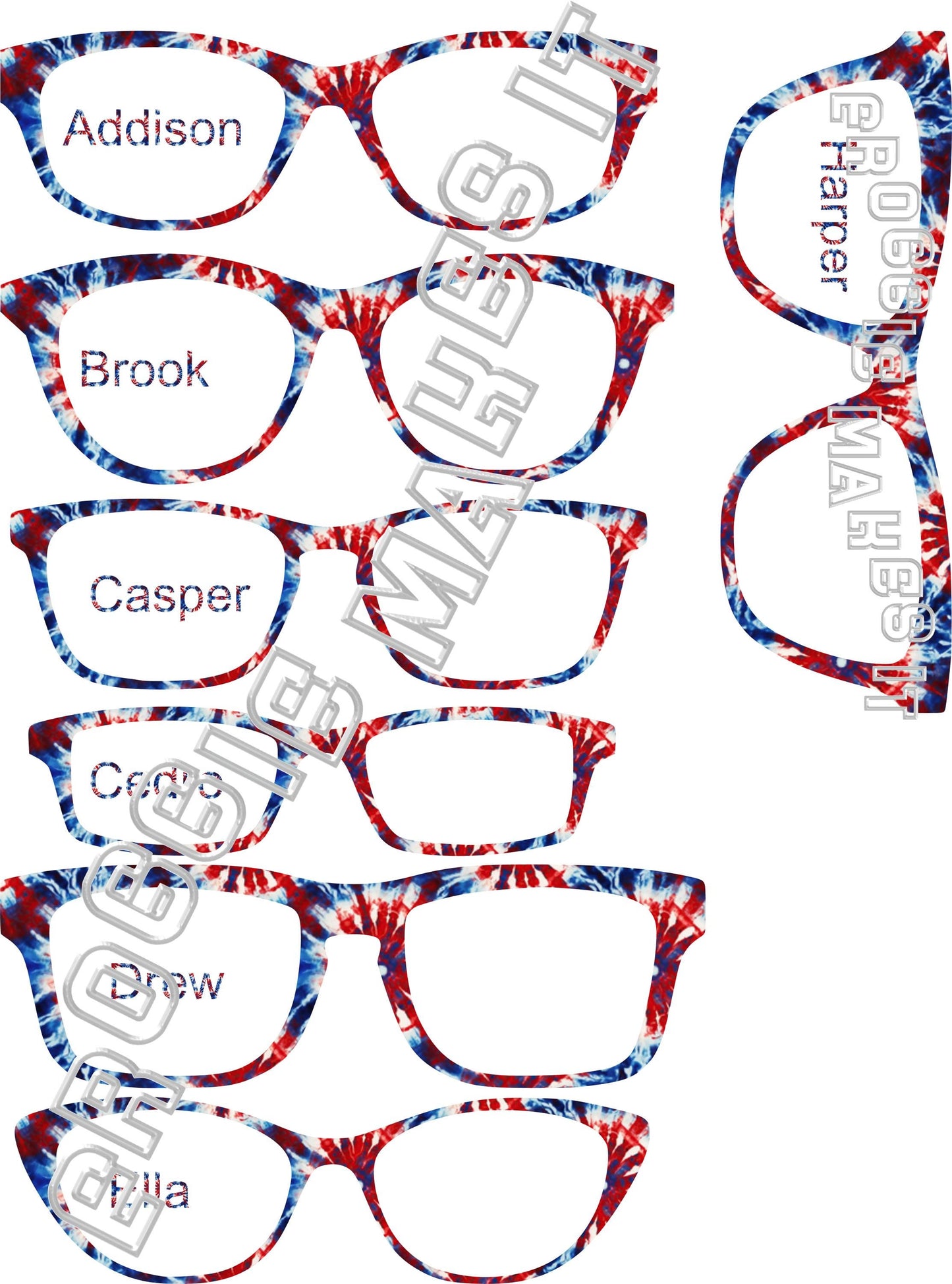 Opaque Red White & Blue Tie-Dye frame topper compatible with Pair frames