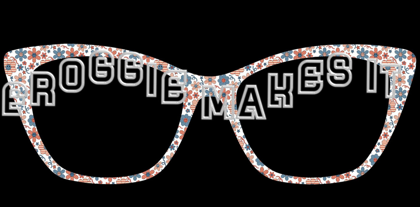 Opaque Patriotic Flowers frame topper to fit Pair frames