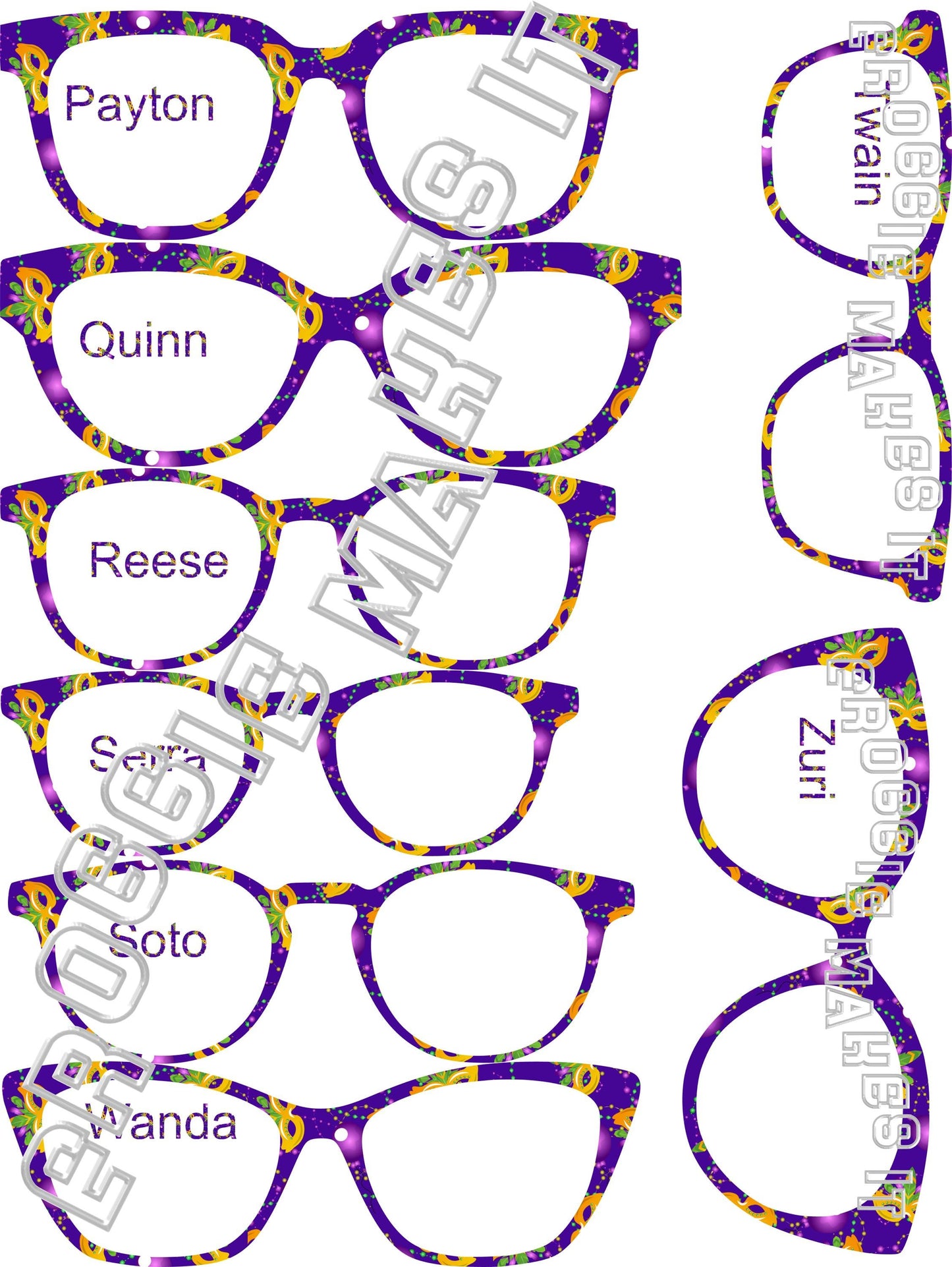Opaque Mardi Gras Masks frame topper compatible with Pair frames