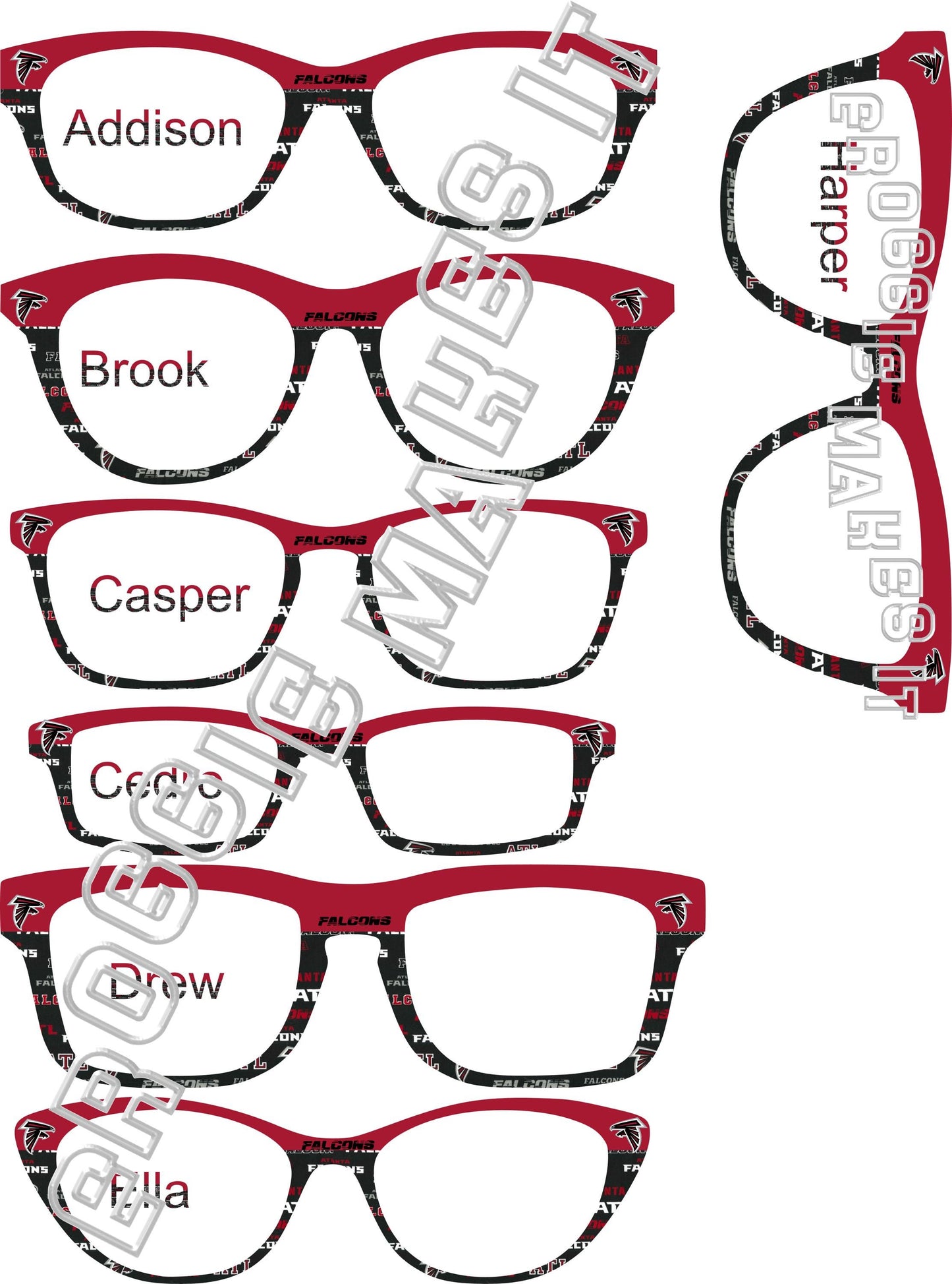 Translucent/Clear Red to dark Falcons scan split frame topper compatible with Pair Eyewear frames