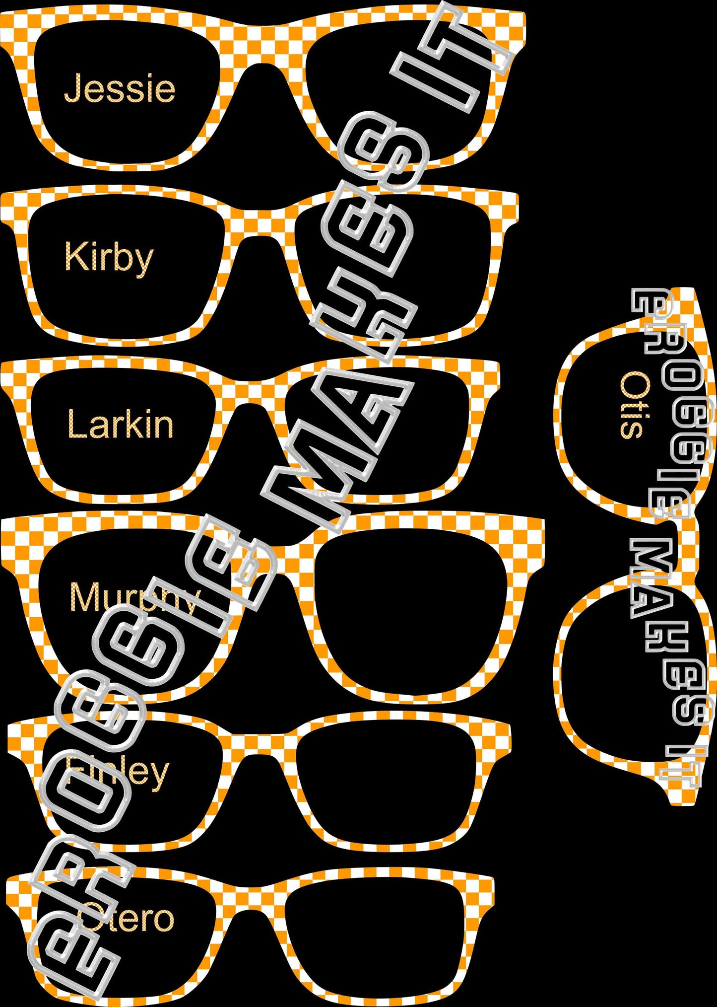 Holographic Orange & White Checkerboard frame topper compatible with Pair frames