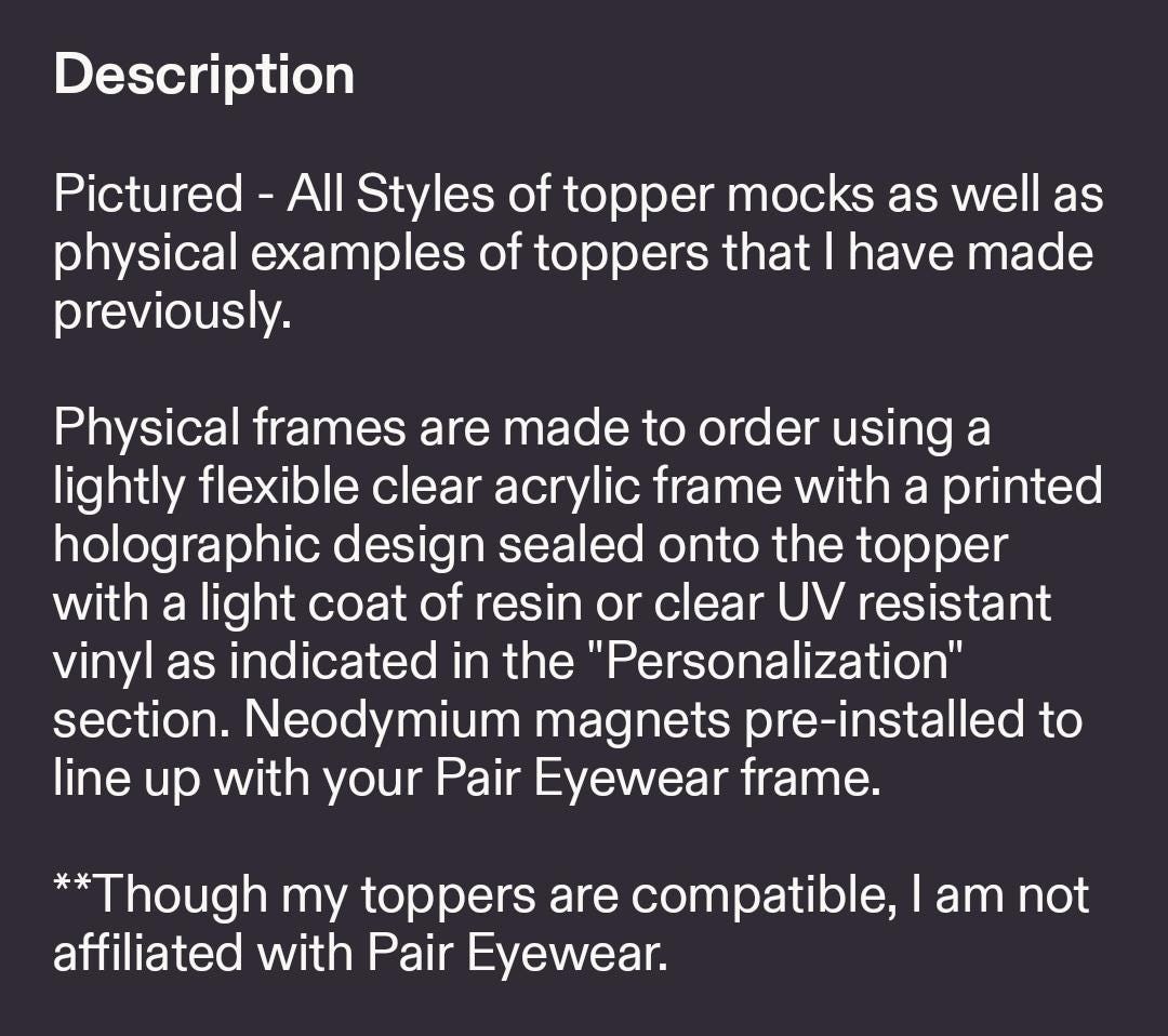 Holographic Shells pattern-07 frame topper compatible with Pair frames