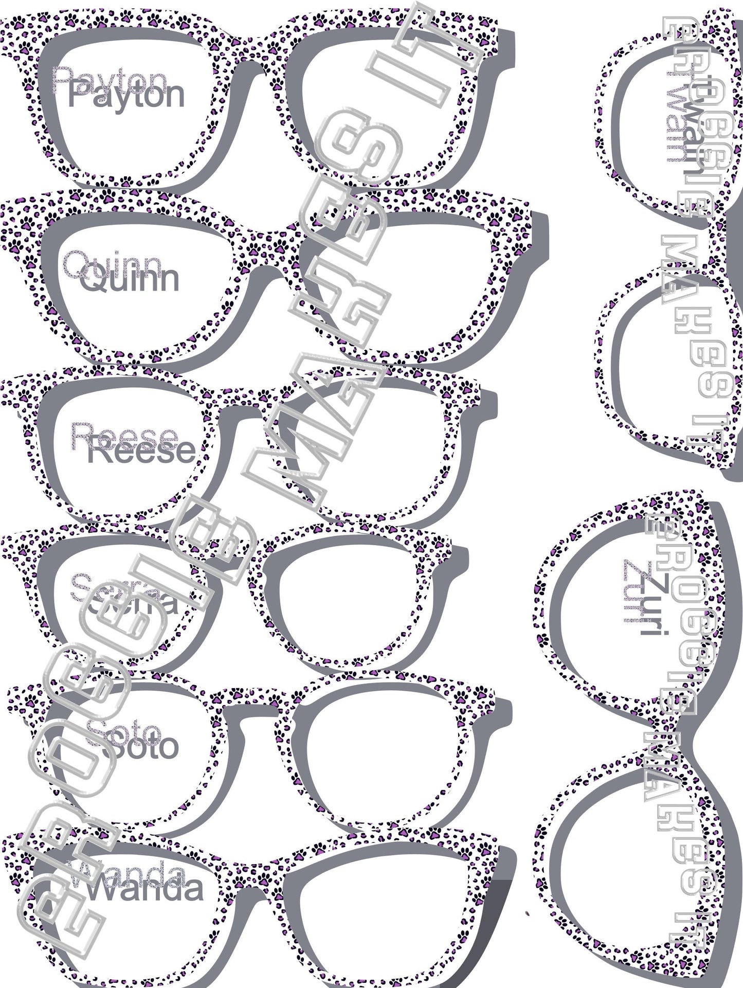Opaque Purple Paw Prints frame topper to fit Pair frames