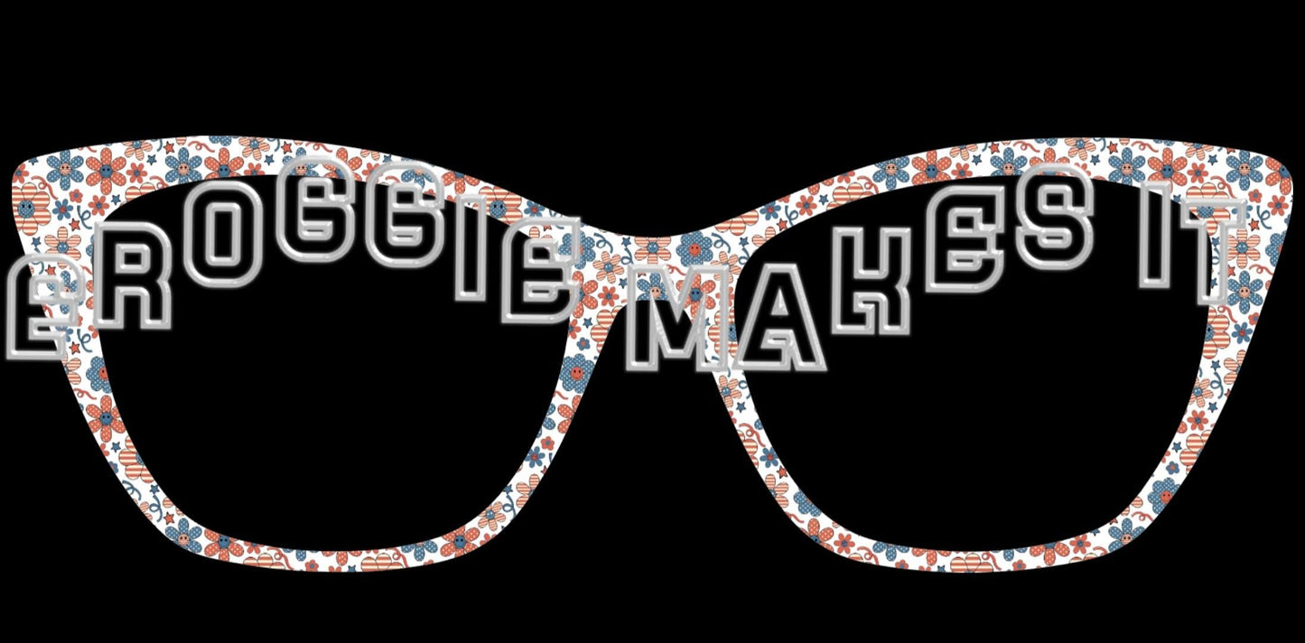 Holographic Patriotic Flowers frame topper to fit Pair frames