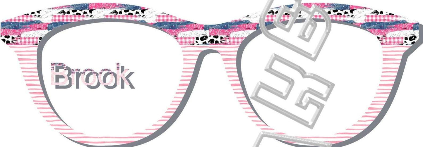 Holographic Pink Denim Cow Brush Strokes over Pink Watercolor Stripes split frame topper to fit Pair frames