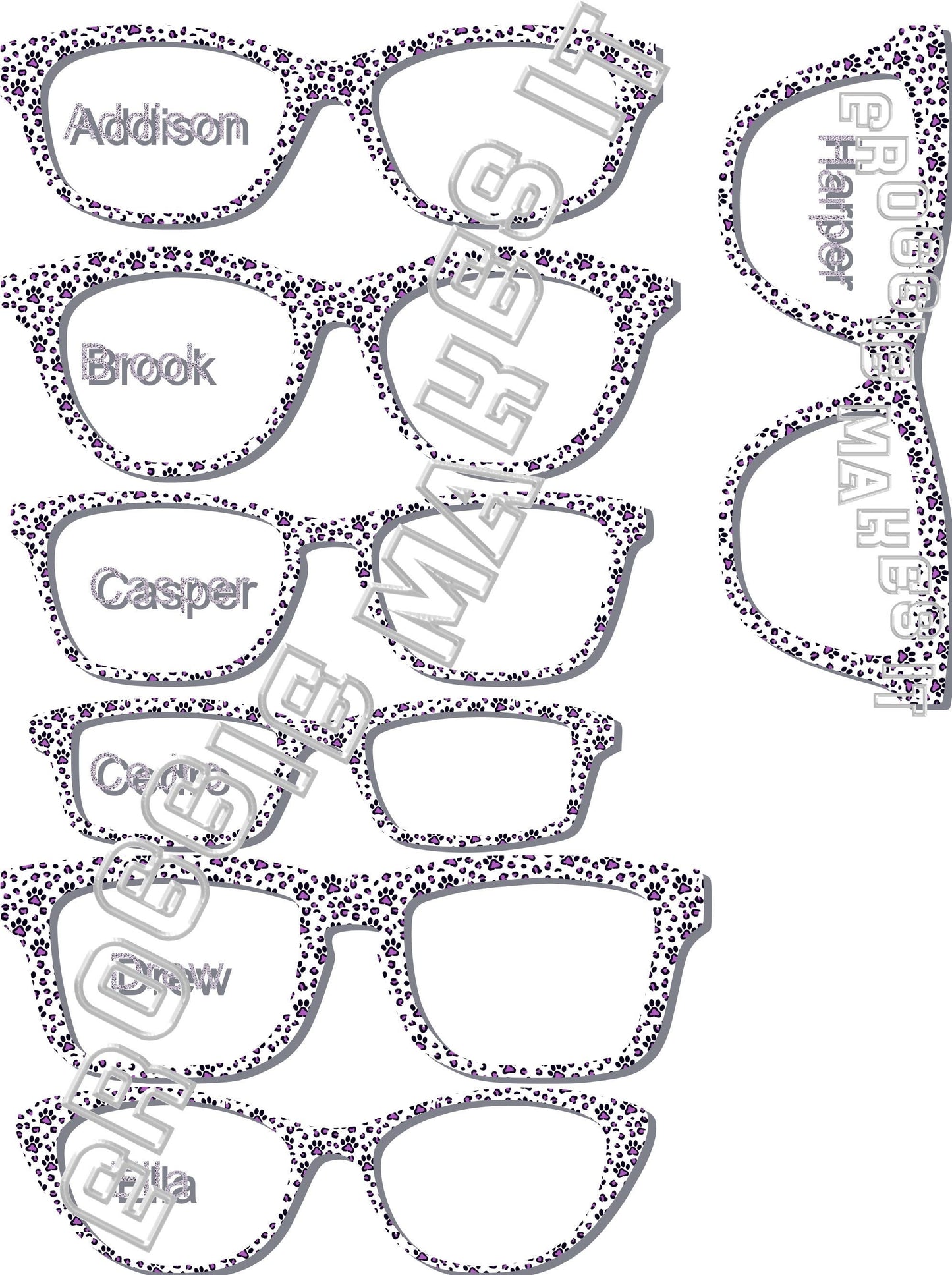 Opaque Purple Paw Prints frame topper to fit Pair frames