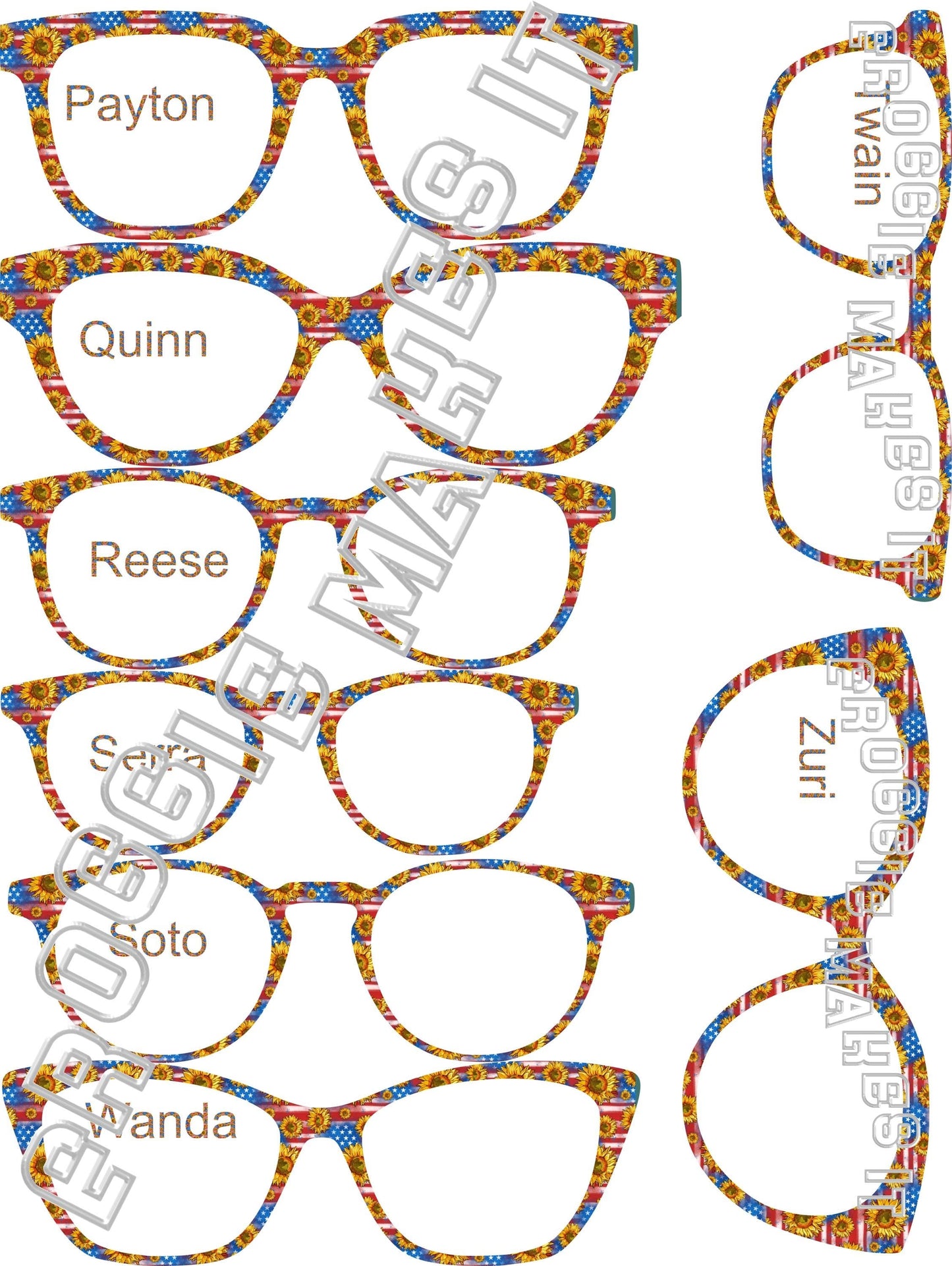 Holographic Patriotic Sunflowers frame topper compatible with Pair frames